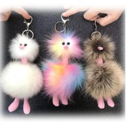 Kleurrijke pelsball sleutelhanger feest voorstander van schattige pluche struisvogel ornamenten dierenvorm