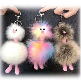 Porte-clés en peluche boule de fourrure colorée, pendentif de poupée, cadeaux de fête, ornements d'autruche en peluche mignons, sac à dos en forme d'animal, accessoires de voiture