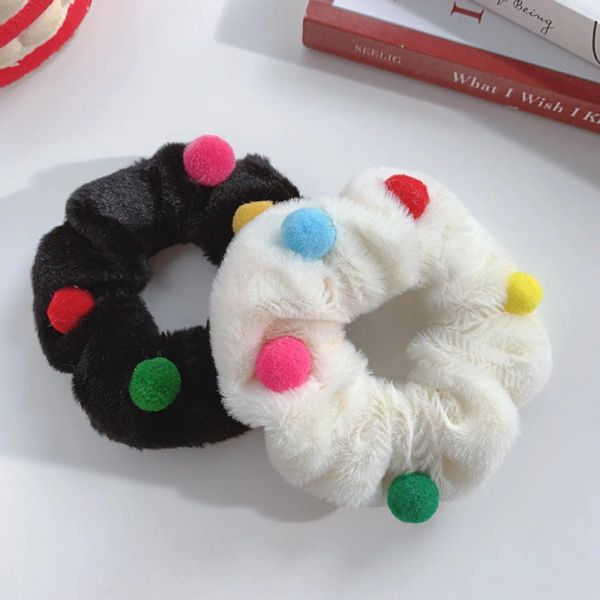 Chouchous en boule de fourrure colorée, bandeau élastique en peluche douce, élastique pour queue de cheval, attaches pour cheveux, couvre-chef d'automne et d'hiver, accessoires pour cheveux