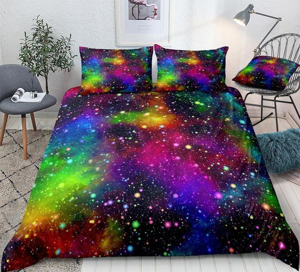 Colorido Galaxy Funda nórdica Conjunto Multicolor Espacio exterior Ropa de cama Universo Nebulosa Noche Cielo estrellado Funda de edredón Rainbow Kid Dropship 201127