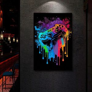 Gamer Contrôleur coloré jeu singe pop art toile affiches et imprimés cool jeu mur art peinture de décoration de chambre à sports électroniques cadeau