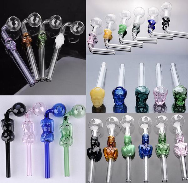 Colorido Gass Hookah Skull Smoke Handle Pipe Curvo Mini Pipas para fumar Reciclador soplado a mano Quemador de aceite 6523649