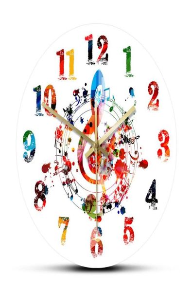 Kleurrijk Gclef Treble-symbool met muzieknoten Wandklok Creatief Ritmisch Sierlijk Home Decor Melodie Muzikaal Teken Kunstmuur Horloge6278422
