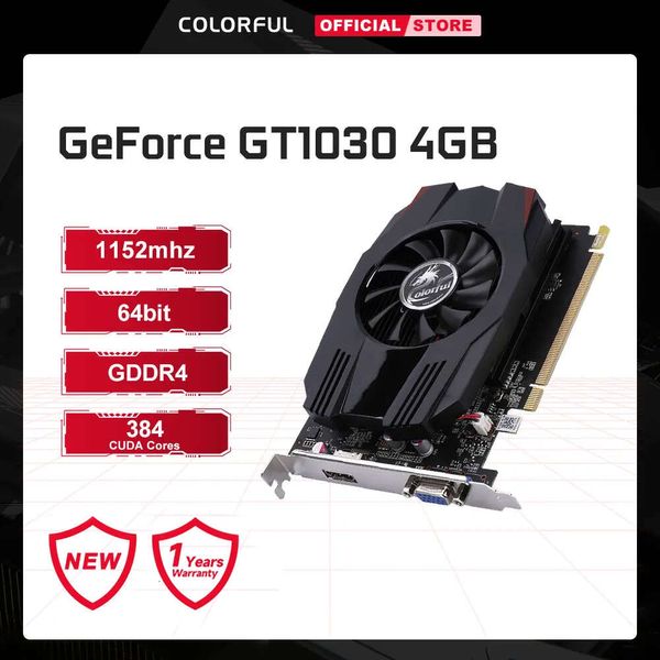 Carte graphique colorée GeForce GT1030 4G Nvidia GPU GT 1030 4GB 64Bit ordinateur à ventilateur unique GPU 1152MHz HDMI VGA carte vidéo de bureau