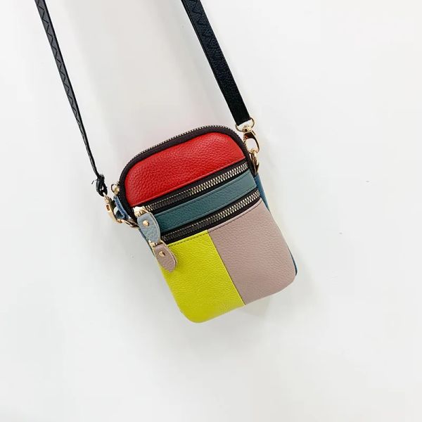 Colorido de cuero genuino pequeño bolso bolso lindo bolso de caza de vaca para bolso de diseño de diseñador de mujer envío gratis