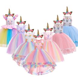 Kleurrijke Meisjes Eenhoorn Jurk Pastel Regenboog Tule Prinses Meisje Verjaardagsfeestje Jurken Kind Halloween Eenhoorn Voerkostuums 240116