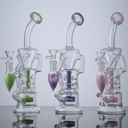 Nuevos Percoladores de turbina Cachimbas Heady Glass Bongs Fab Egg Oil Dab Rigs Reciclador doble Púrpura Rosa Verde Tubos de agua con recipiente de vidrio HR319