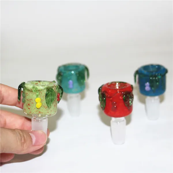 Bols en verre colorés 14mm accessoires pour fumeurs masculins pour narguilés bangs corne bol contenants d'huile de silicone