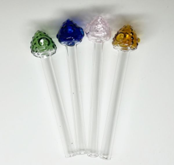Tubos de mano de vidrio de colores Tubo transparente Tazón de fresa de color Quemadores de aceite de vidrio Pipas de mano Pipas para fumar 14 cm