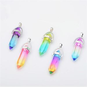 Kleurrijk glas Hexagon prisma Charms Rainbow hanger voor ketting sieraden maken vrouwen mannen Groothandel MKI