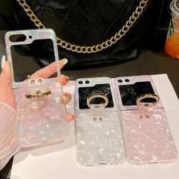 Kleurrijke glitter dromerige schelp patroon telefoonhoes voor Samsung Galaxy Z Flip 5 4 3 glanzende marmeren zachte cover met ringhouder