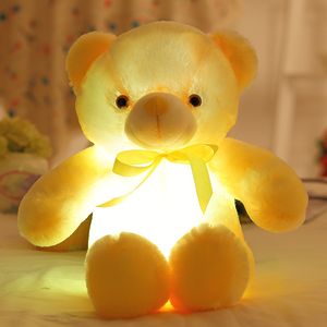 Colorful Glow Rainbow Teddy Bear Doll Ribbon Glow Little Doll's Children's LED Light Bowtie Bear