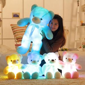 Kleurrijke gloeiende teddybeer lichtgevende knuffels Kawaii Light Up LED gevulde pop kinderen Kerstmis