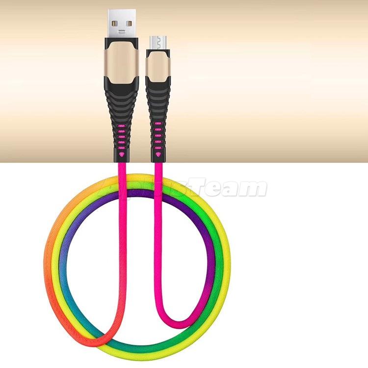 Färgglada gradient Mobiltelefonladdningssladd USB Datakabel Aluminiumlegering Anti-Break Data Cable Cord New
