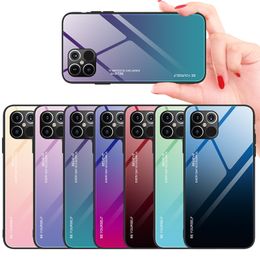 Kleurrijke Gradient Phone Case voor iPhone 12 PRO 11 PRO MAX MAX gehard glas Case Cover voor iPhone XR XS 8 Plus Shockproof Cases