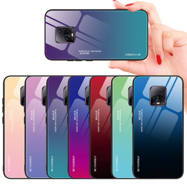 Étui en verre trempé dégradé coloré pour Xiaomi Redmi 10X 5G Note 10 Lite Redmi 9 Note 9S Note 8 Redmi8 7 6 Pro