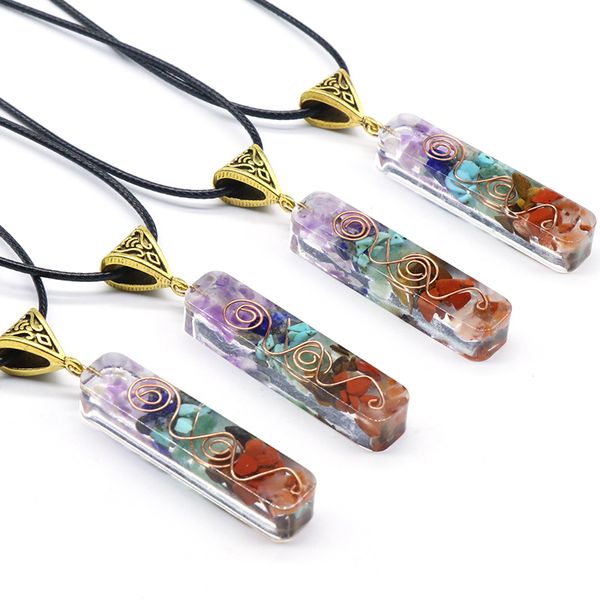 Collier de gravier coloré collier pendentif en pierre de cristal naturel Yoga énergie pierres précieuses cadeau créatif