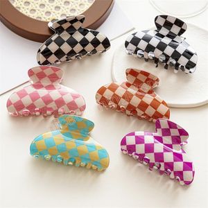 Kleurrijke raster geruite boog haarklemmen vrouwen grote azijnzuur legering scrunchies haarclips europese multi kleur bad paardenstaart haarspelden sieraden accessoires