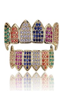 Colorful Grillz Set Gold plaqué Cz Crystal dents Grill Bling Gold Teethz Grillz Top Bottom Grills3019673