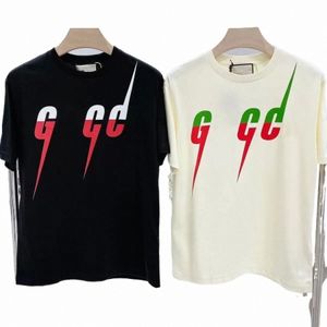 kleurrijke GU Letter Lightning Designer Leuke Shirts Paar Korte Mouw Kwaliteit Katoen Luxe Heren Dameskleding Groothandelsprijs 10% korting voor 2 stuks n8lD#
