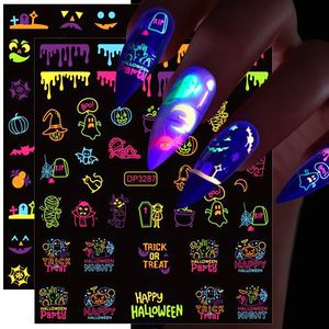 Autocollants colorés pour ongles d'Halloween qui brillent dans le noir, design fluorescent lumineux, idéal pour les fêtes et les bars, autocollants pour nail art, bricolage pour enfants et femmes