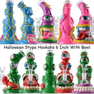 Kleurrijke Halloween -stijl waterpijpen ogen teetch ontwerp unieke glazen bongs water bongs douchekop percolator octopus olielijg rigs met kom