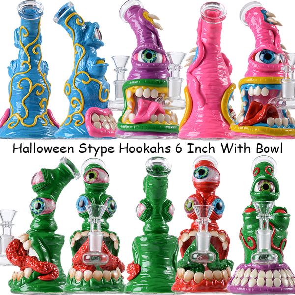 Coloré Style Halloween Narguilés Yeux Teetch Design Bongs En Verre Unique Bongs À Eau Pommeau De Douche Percolateur Octopus Huile Dab Rigs Avec Bol