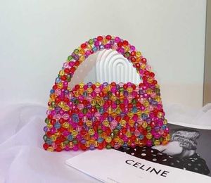 Kleurrijke handgemaakte kralen afgewerkte damestas geweven handheld zomermode handtas zero portemonnee 230625