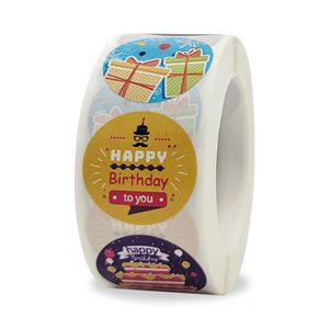 Kleurrijke Gelukkige Verjaardagspartij Gift Afdichting Verpakking Label Sticker 1 Inch 500 stks Ronde Self Seal Adhesive Labels