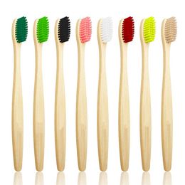 Tête colorée brosse à dents en bambou environnement de gros en bois arc-en-ciel brosse à dents en bambou soins bucco-dentaires poils souples