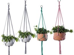 Kleurrijke hennep touw plantenhanger hangende planter net mand met haak indoor outdoor home tuin balkon balkon decor4697268