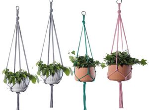 Kleurrijke hennep touw plantenhanger hangende planter net mand met haak indoor outdoor home tuin balkon balkon decor4697268