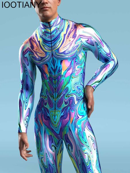 Coloré Hine Zentai Hommes pour Body Manches Pouce Costume Combinaison À Fermeture Éclair Avant Tenue De Festival De Carnaval 2023Costumes D'AnimeDéguisements D'Anime