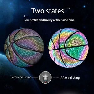 Ballon de basket-ball brillant holographique coloré en cuir PU réfléchissant nuit fraîche 231227