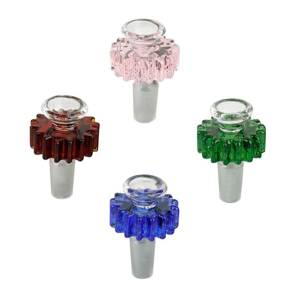 Tazones de vidrio coloridos de la cachimba con el engranaje de la rueda Filtro deslizante para fumar Juntas gruesas del tazón para pipas de agua Pipas de agua Bongs