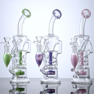 Kleurrijke waterpijp dubbele recycler Melk roze roze roze rookaccessoires Waterglas Bong 14 mm Percolator PERC DAB OLIE Rigs 4 mm dik met kom HR319