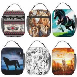 Cheval coloré Boîte à lunch portable Sacs isothermes Sac fourre-tout thermique isolé pour femmes hommes adultes travail voyage pique-nique D0yK #