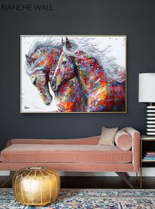 Caballos coloridos de la imagen decorativa del lienzo del lienzo nórdico arte de pared de animales impresos pintura abstracta decoración de sala de estar moderna9499581