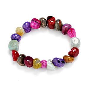 Bracelet de pierres précieuses naturelles irrégulières de fissure de glace colorée 10 * 12mm avec bracelet d'agate mélangée de couleurs hommes et femmes bracelet en pierre naturelle perlé