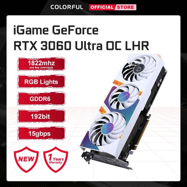 Colorida tarjeta gráfica para juegos iGame GeForce RTX 3060 (12 GB GDDR6 192 bits PCIE 4.0 Overclock de una tecla - Luces RGB multimodo) GPU