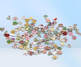 Kleurrijke afbeeldingen100pcslot -stijlen gemengde ontwerpen zwevende medelidcharmlegering charmes voor glazen wonen Landetten sieraden DIY4761490