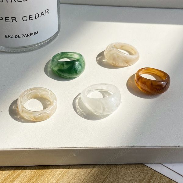 Anillo de acetato con patrón de mármol acrílico Irregular colorido, anillos de tortuga de resina para mujeres y niñas, joyería