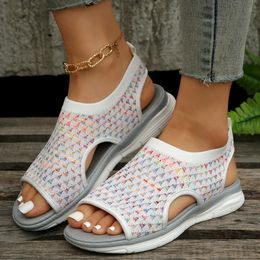 Kleurrijke Jacquard Mesh Sport Sandalen Vrouw Zachte Stretch Gebreide Sandalias Dames Zomer Comfortabele Slip-on Platform Sok Schoenen 240320