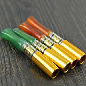 Coloré Jade Gemstone Fumer Tube One Hitter Handpipe Portable Bong Herb Tabac Porte-Cigarette À La Main Filtre Embouchure Embouts Amovibles