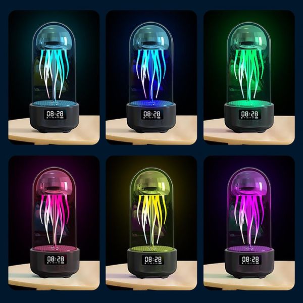 Haut-parleur Bluetooth coloré, lampe à LED et modèle d'horloge lampe de méduse de baignade avec deux haut-parleurs stéréo, lumière de l'humeur d'aquarium pour la décoration, la détente