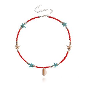 Kleurrijke sieraden Boheemse rijstkralen Sea Stars Shell Hang ketting Vrouwen S Ocean Style ketting