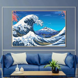 Colorful Kanagawa Giant Wave Retro Art Affiche