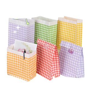 Sacs en papier kraft de rangement de bureau en treillis coloré, pochette debout pour articles divers, jouets, stylos, papeterie, maquillage, colliers, bijoux, étuis d'emballage cadeau