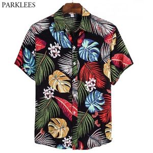 Feuilles colorées Imprimer Chemises de plage hawaïennes Hommes Mode d'été Floral Tropical Aloha Chemises Hommes Fête Chemise de vacances 210522