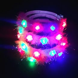 Coloré LED clignotant fleur bandeau lumineux guirlande florale couronne enfants adultes chapeaux lueur fête fournitures